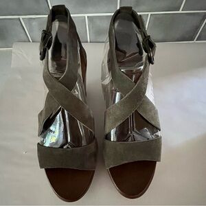 NIB J. Crew Marguerite Suede and Leather Wedge Platform Sandals Olive Boho 7M